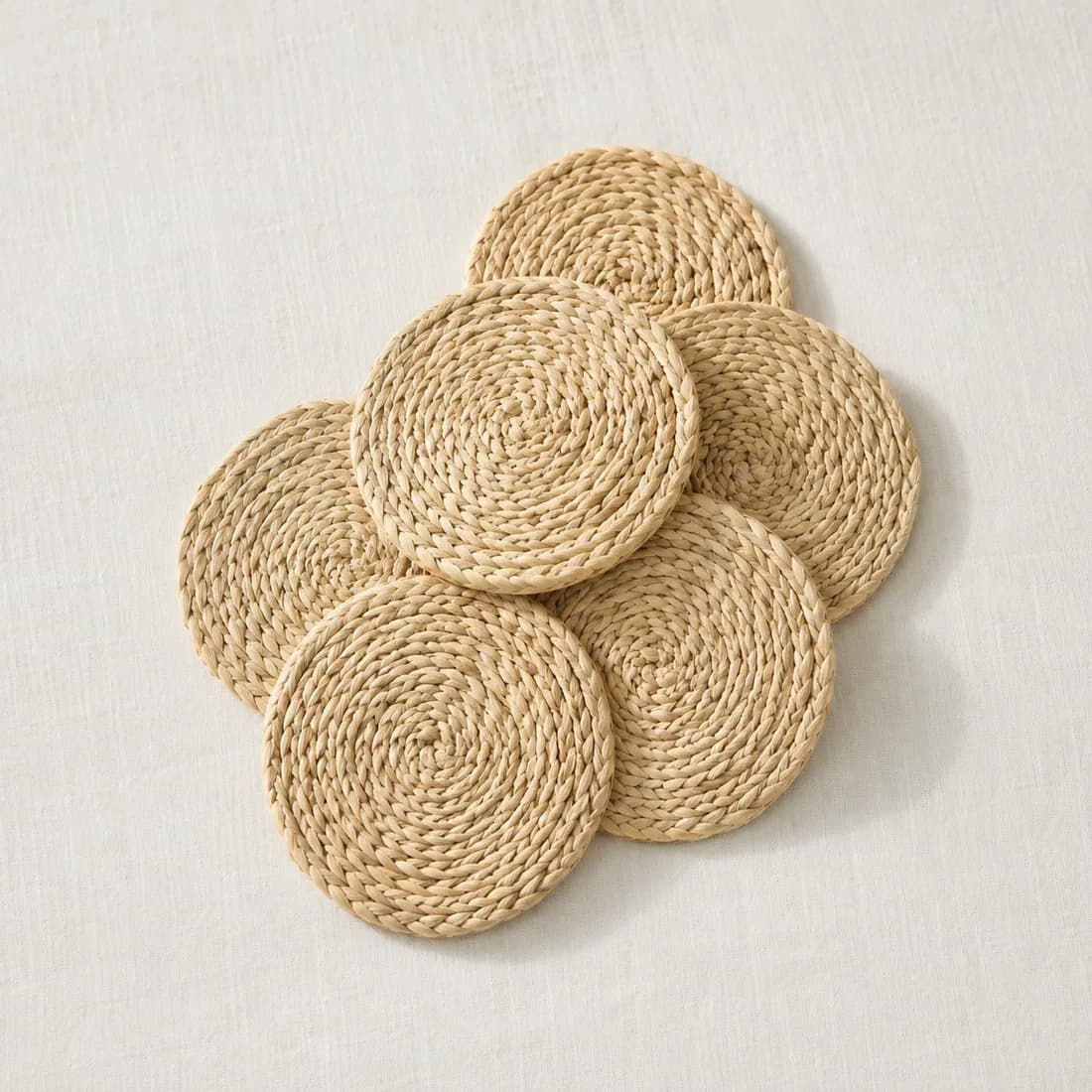 Coaster Set of 6 — Raffia — Raffia weave, shown empty on a plain background