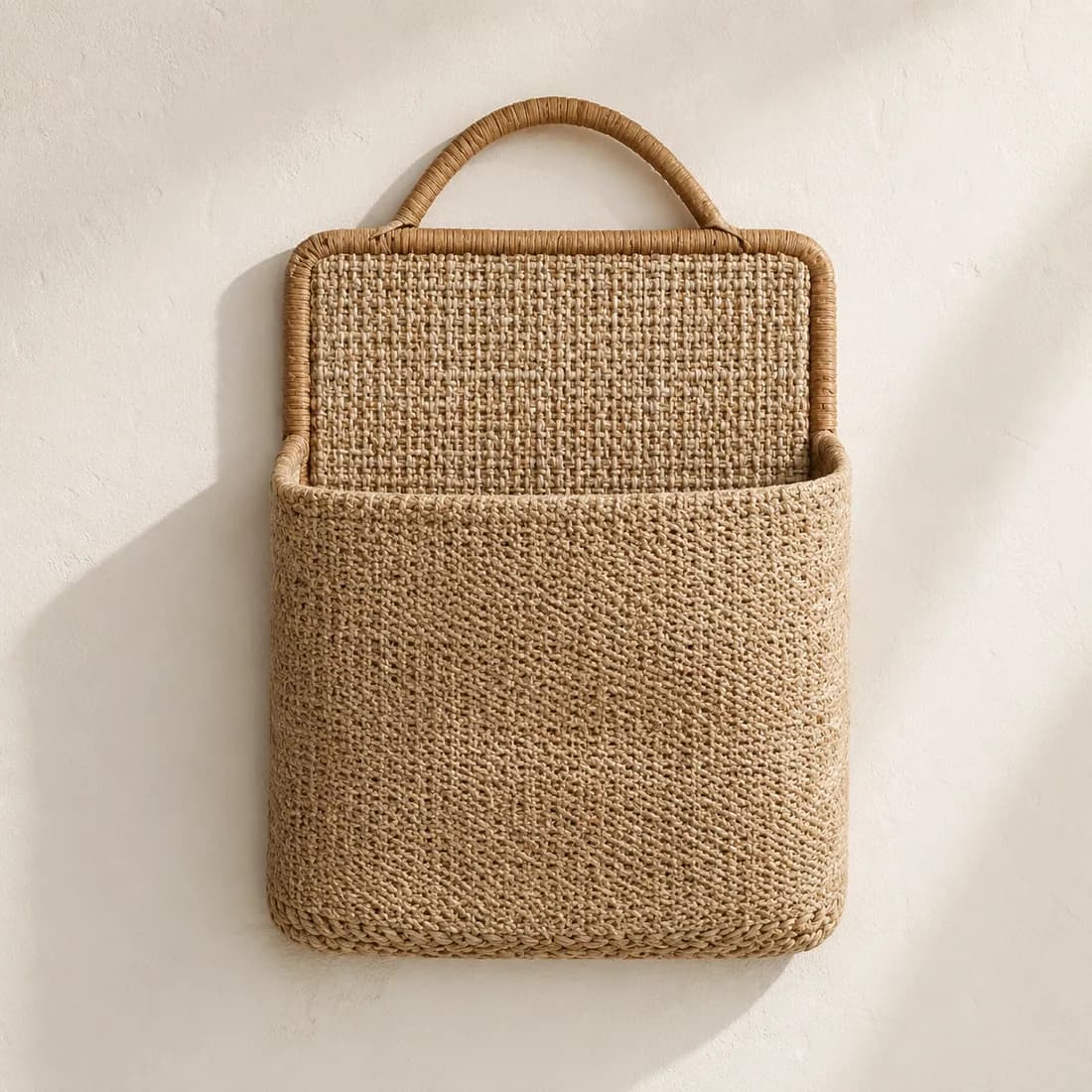 Hanging Storage Pocket — Jute — Jute weave, shown empty on a plain background