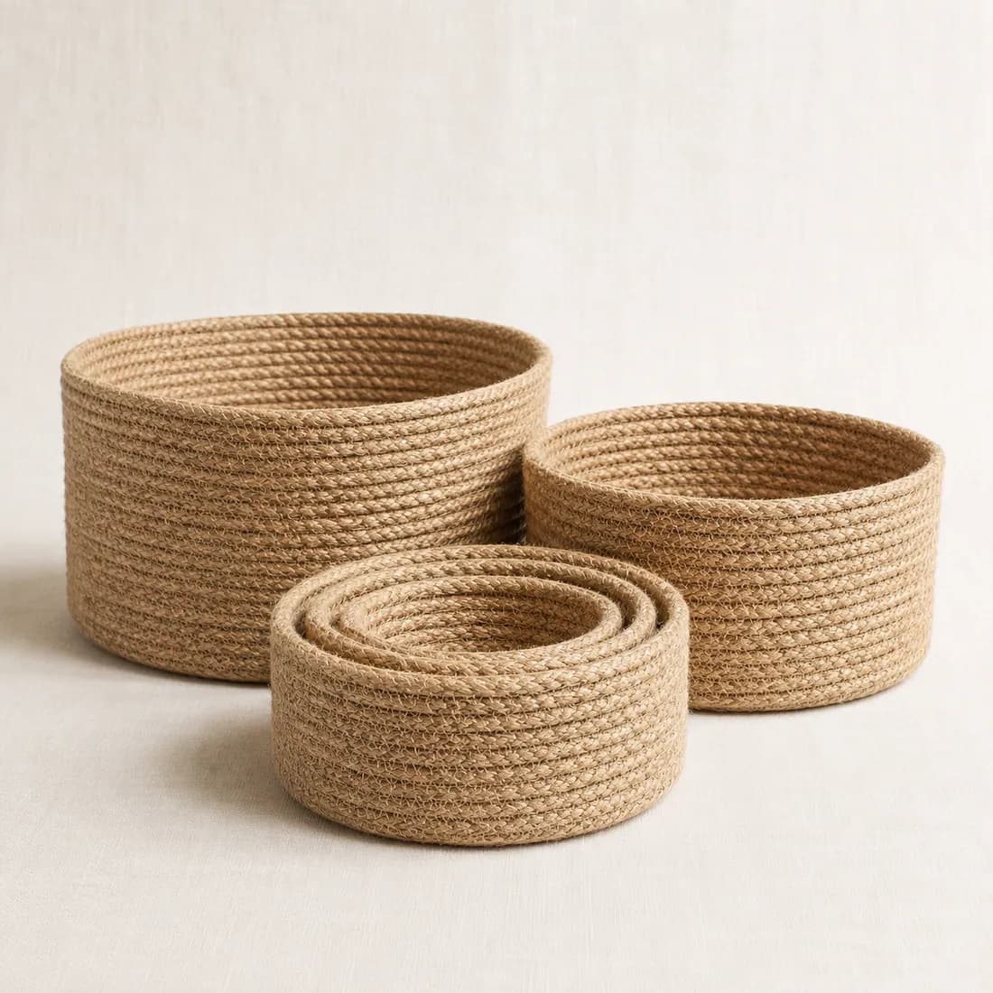 Nesting Basket Set of 3 — Jute — Jute weave, shown empty on a plain background