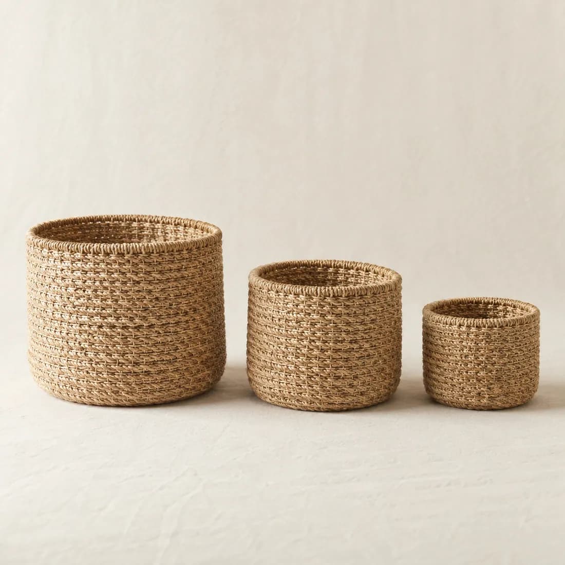 Pot Cover Set of 3 — Seagrass — Seagrass weave, shown empty on a plain background